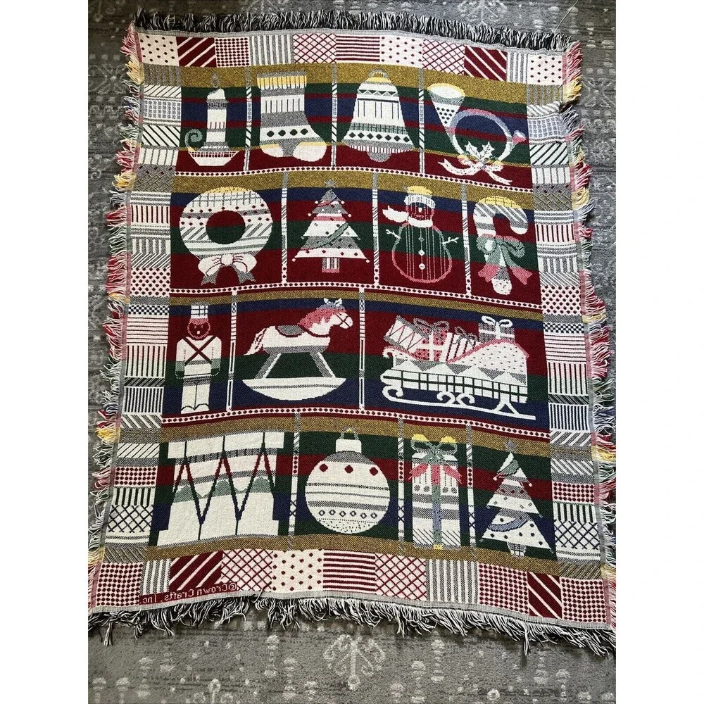 Crown Crafts Tapestry Throw Blanket Christmas Toys Reversible 55 X 44 Woven